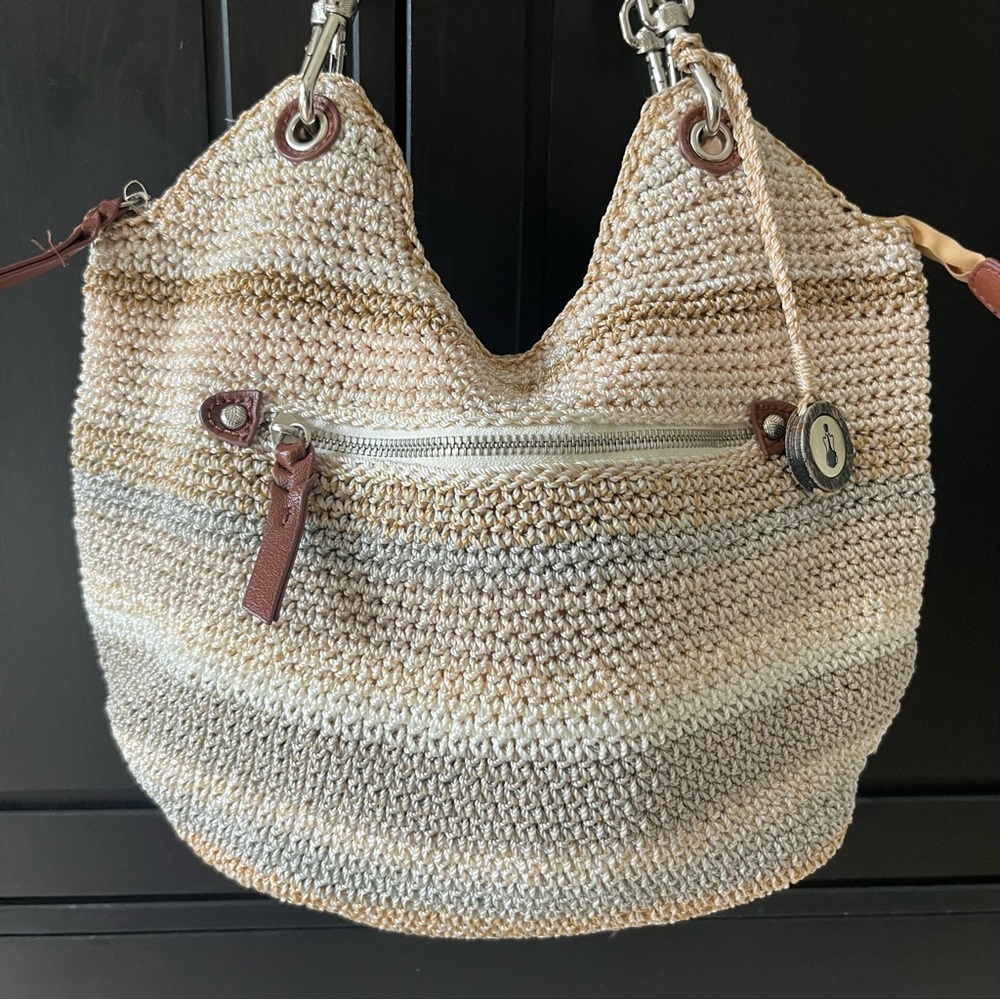 The Sak Indio Crochet Shoulder Bag in the "Sand Stripe" colorway - Picture 4 of 15